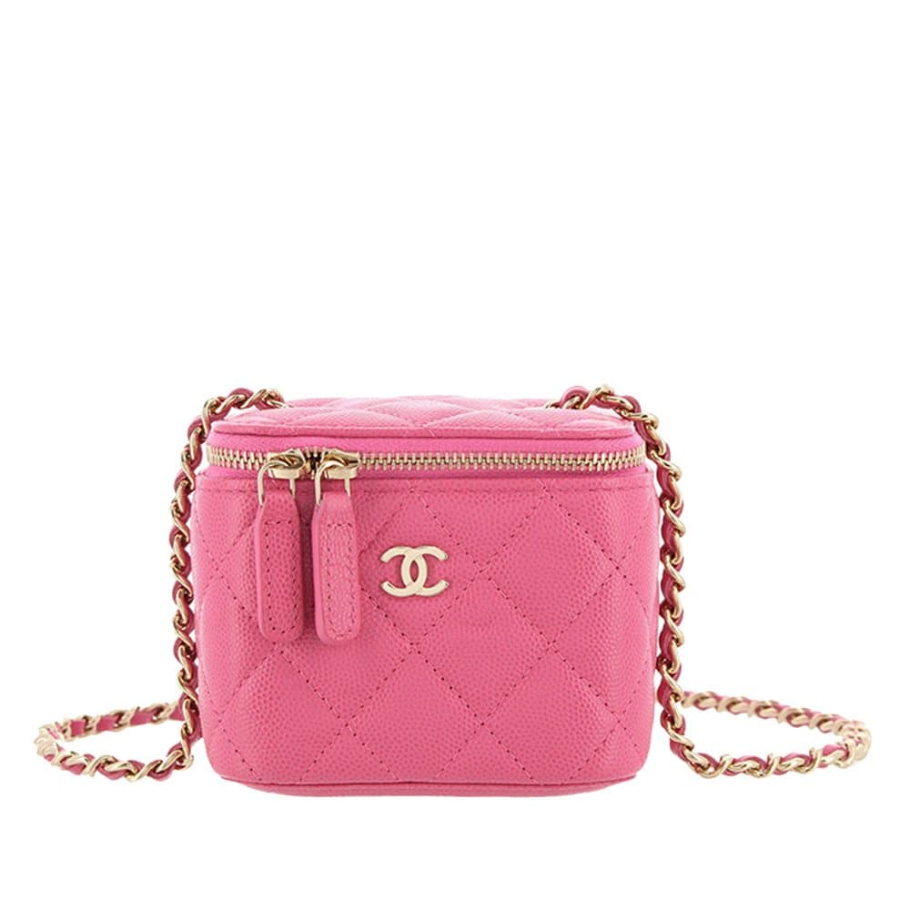 Pre-owned Chanel CC Matelasse Caviar Leather Vanity Bag Pink