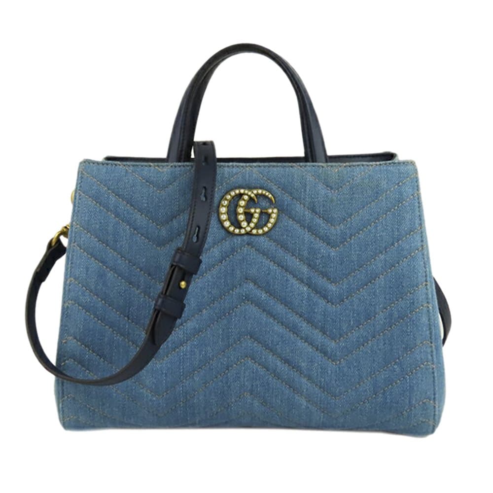 Pre-owned Gucci GG Marmont Matelasse Satchel Blue