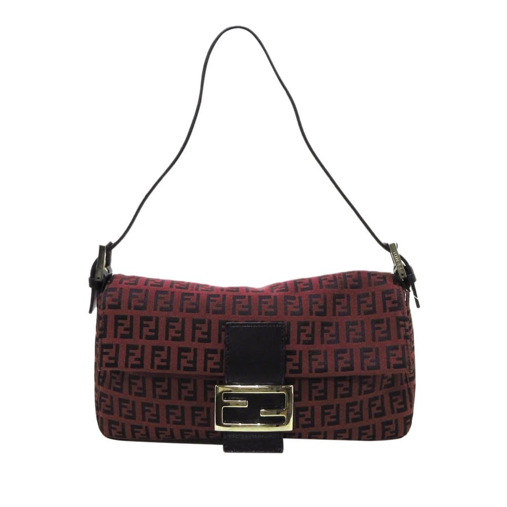 Pre-owned Fendi Zucchino Canvas Bagutte Red