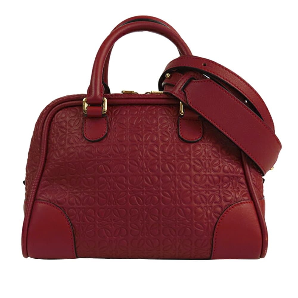 Pre-owned Loewe Amazona 75 Repeat Anagram Leather Satchel Red