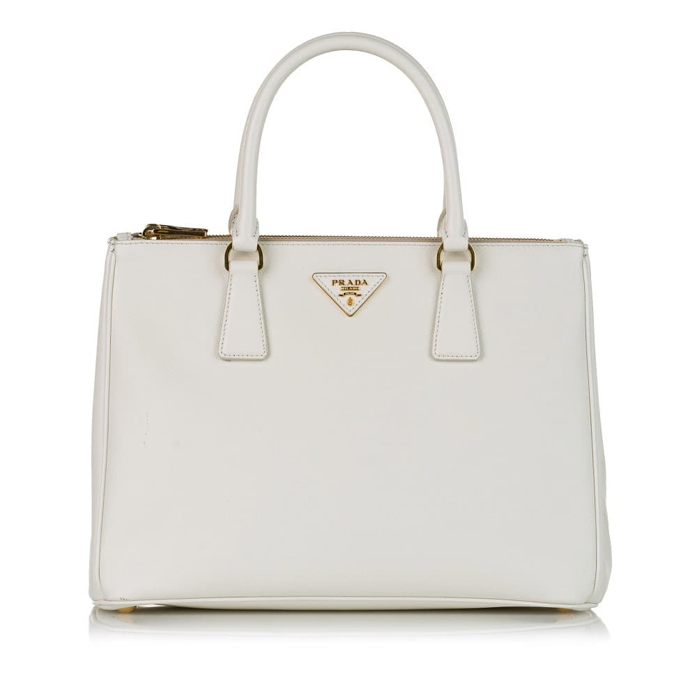 Pre-owned Prada Saffiano Lux Galleria Double Zip Satchel White