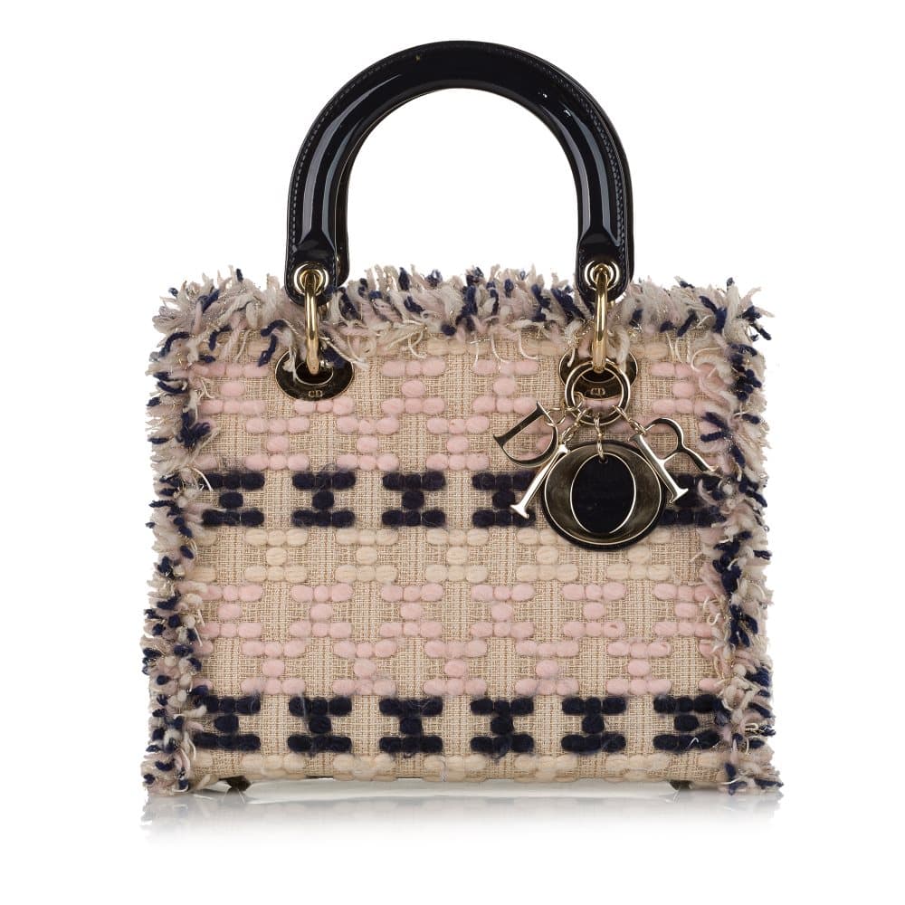 Pre-owned Dior Lady Dior Tweed Satchel Brown