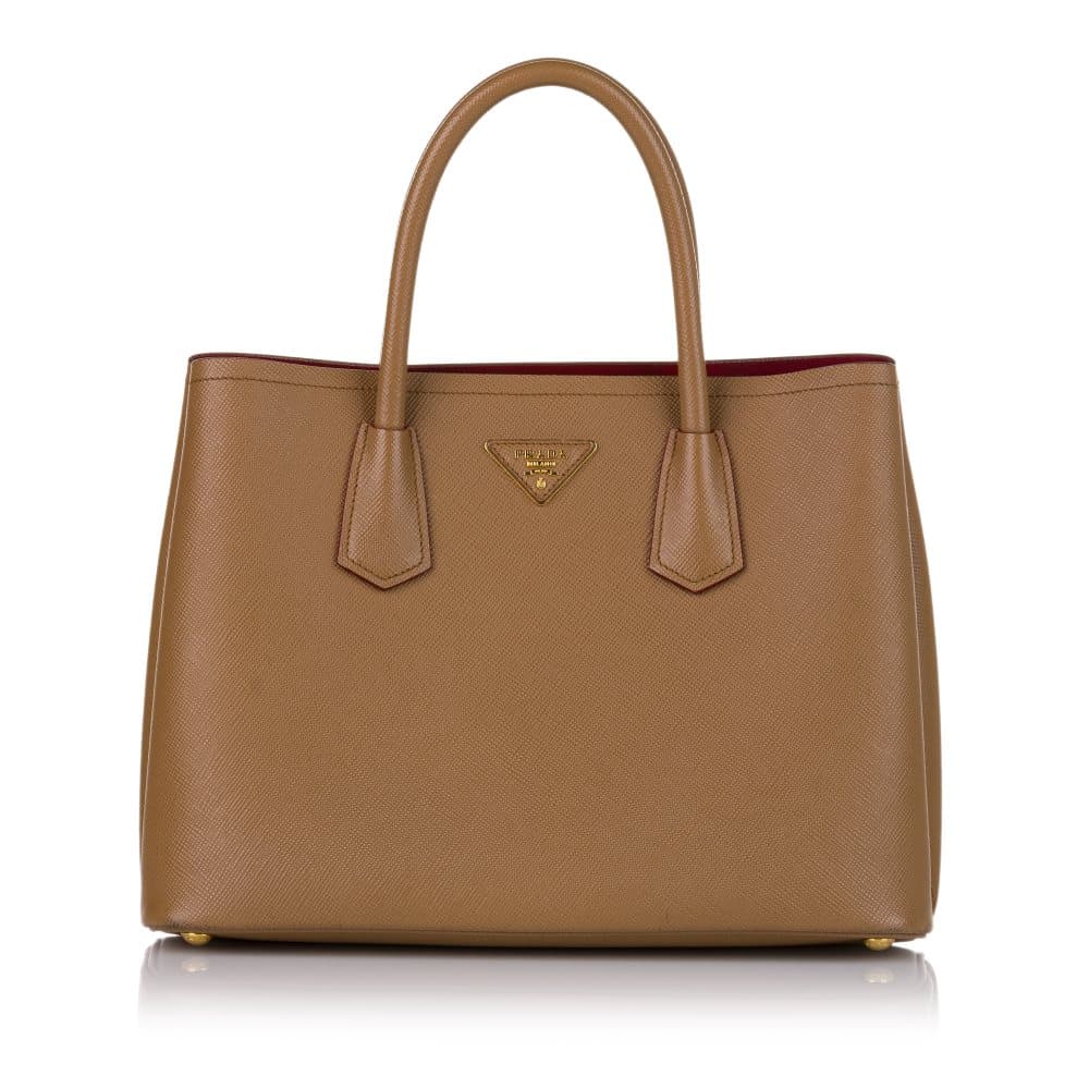 Pre-owned Prada Saffiano Cuir Twin Satchel Brown