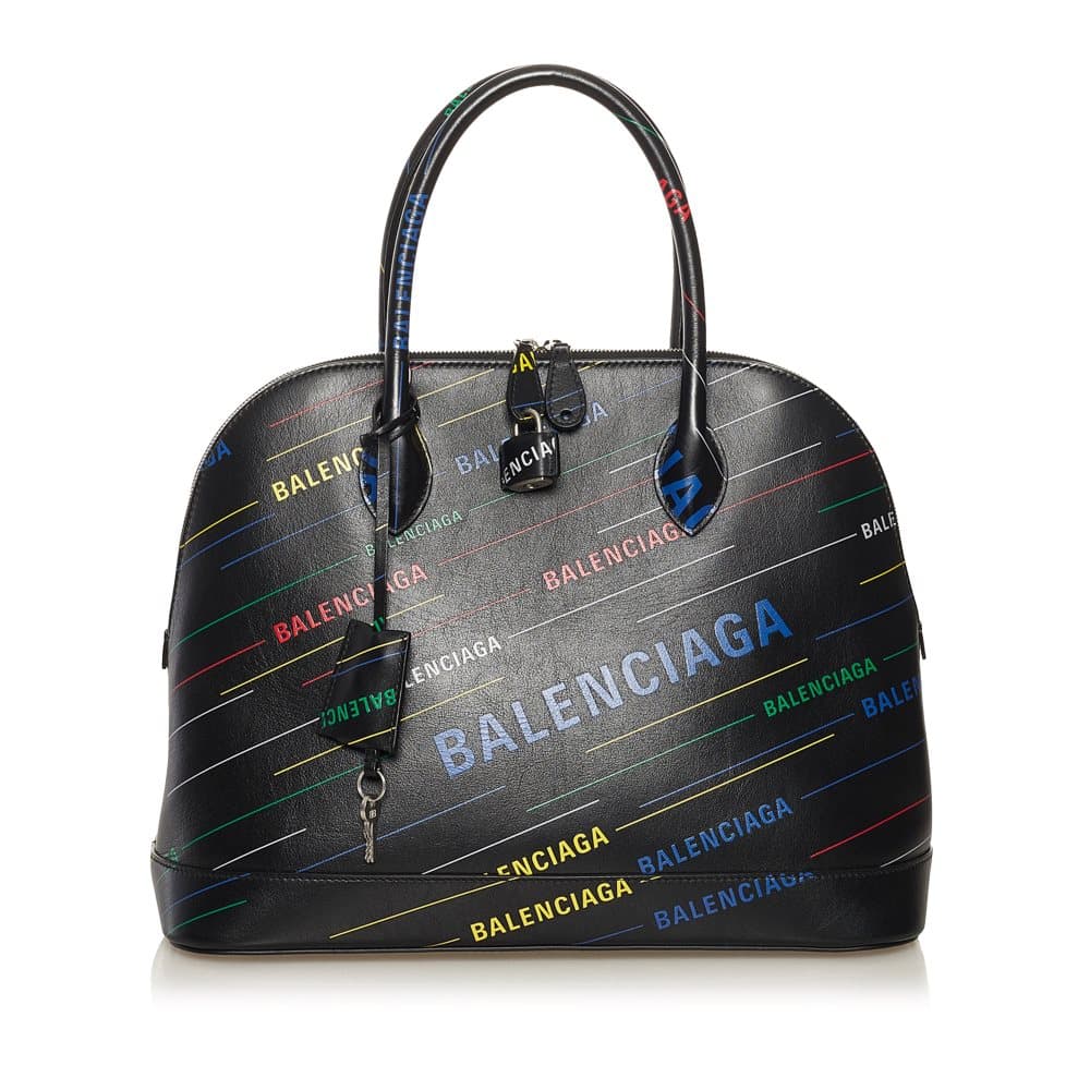 Pre-owned Balenciaga Logo Ville M Top Handle Leather Satchel Black