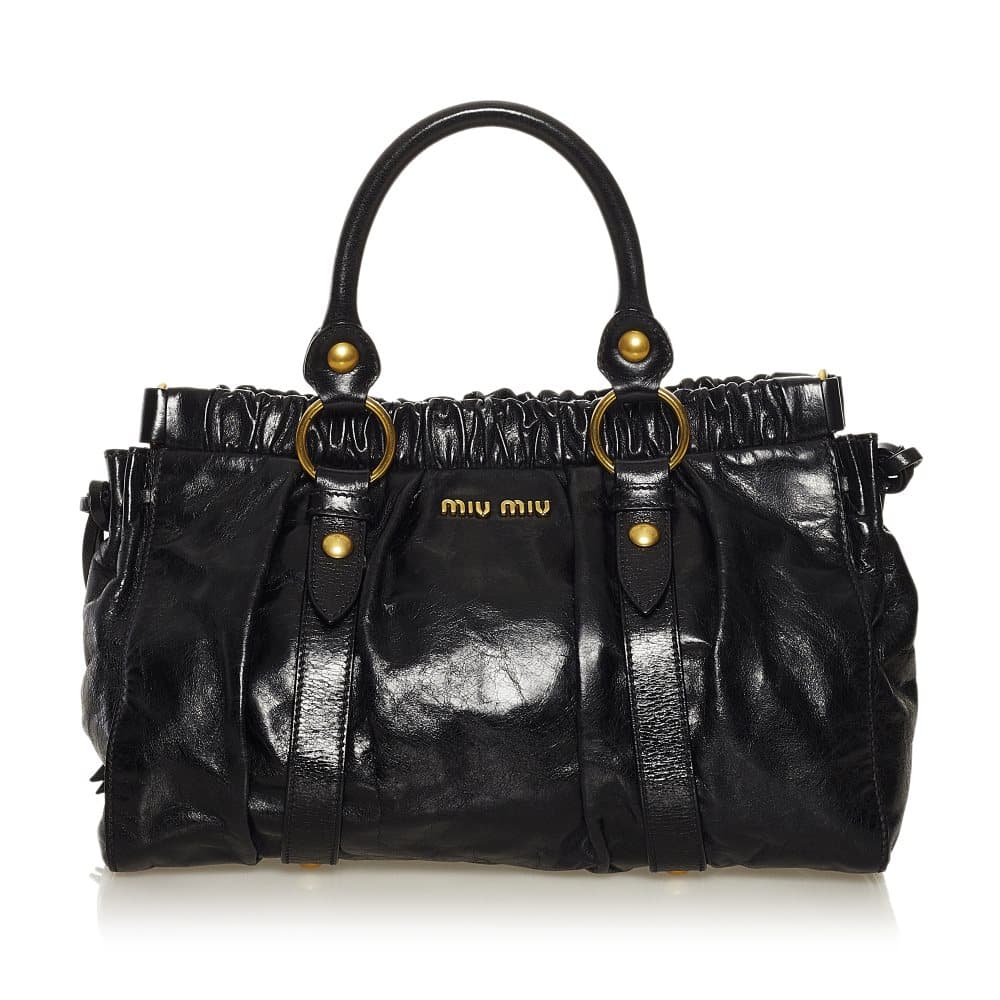 Pre-owned Miu Miu Vitello Shine Satchel Black