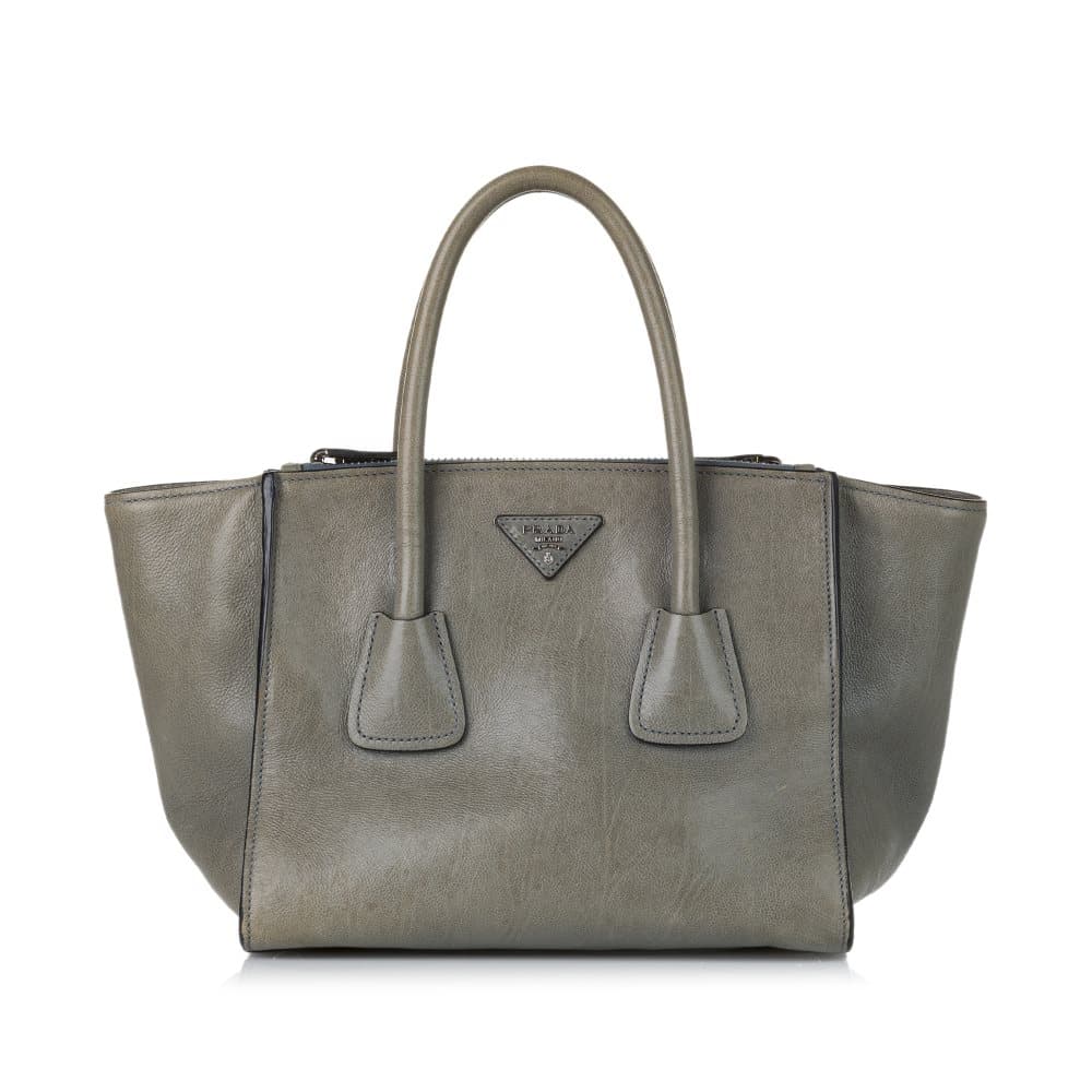 Pre-owned Prada Glace Calf Twin Pocket Leather Satchel Gray