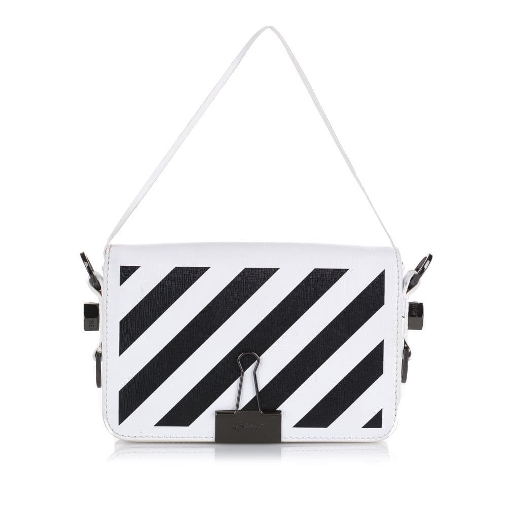 Pre-owned Off White Diag Mini Binder Clip Flap Bag White