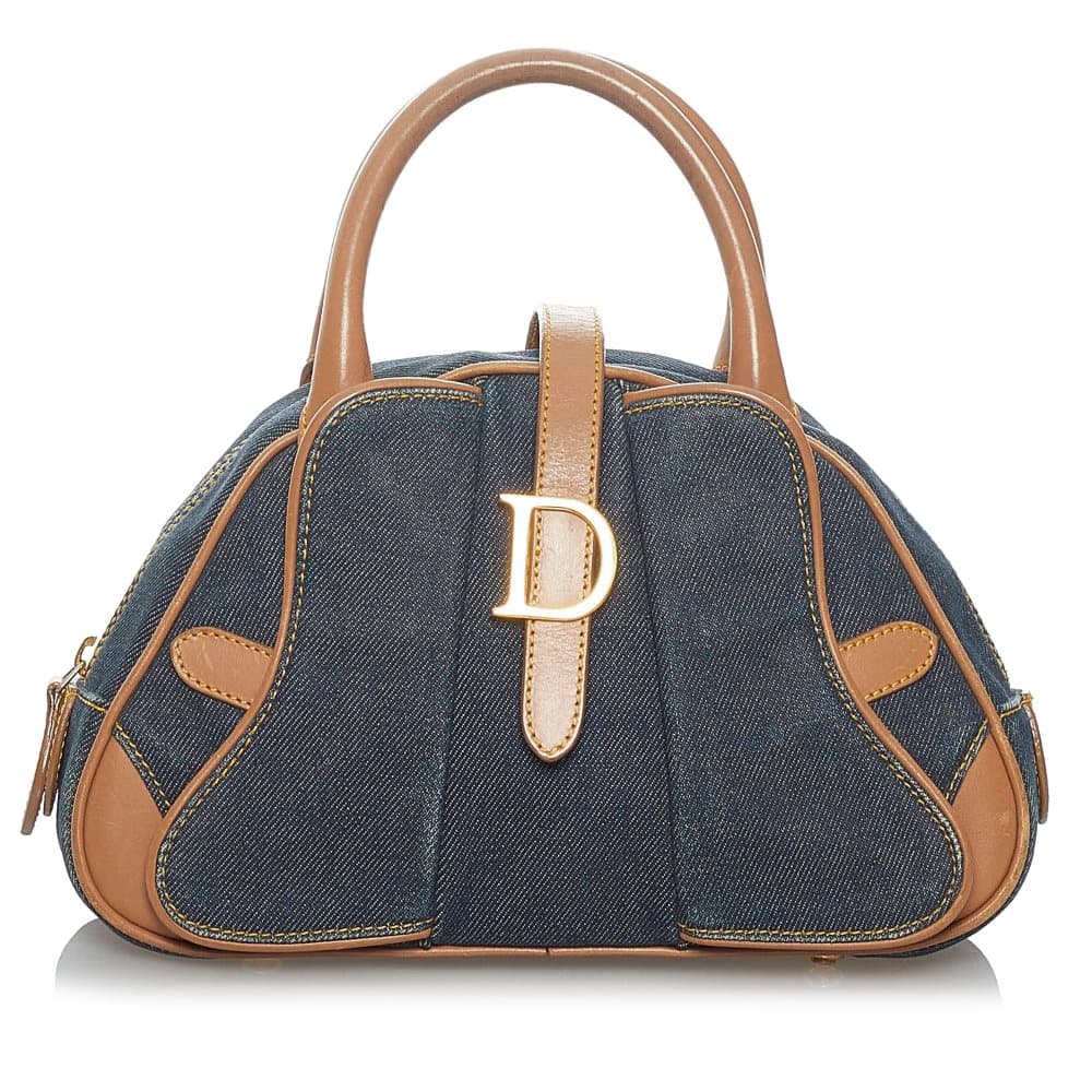 Pre-owned Dior Double Saddle Denim Dome Bag Blue