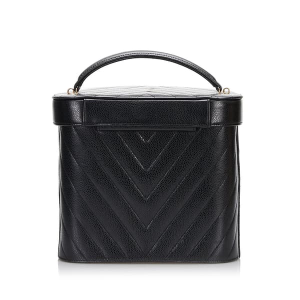 Pre-owned Chanel Caviar Chevron Vanity Case Black