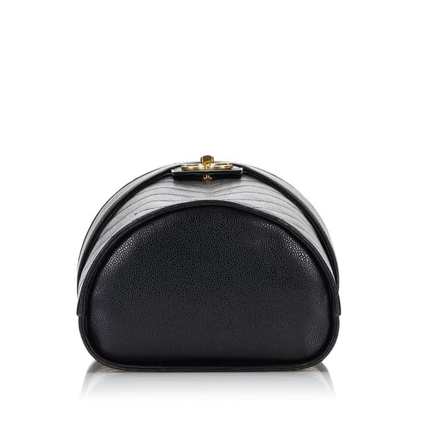 Pre-owned Chanel Caviar Chevron Vanity Case Black