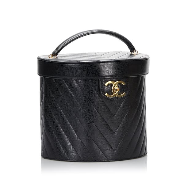 Pre-owned Chanel Caviar Chevron Vanity Case Black