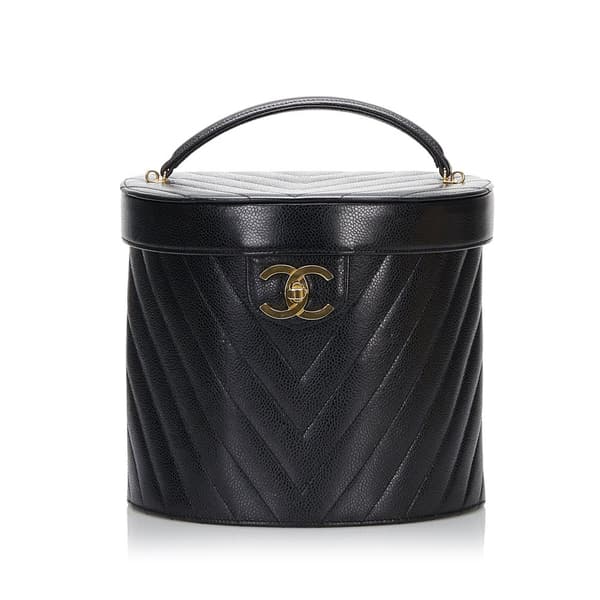 Pre-owned Chanel Caviar Chevron Vanity Case Black