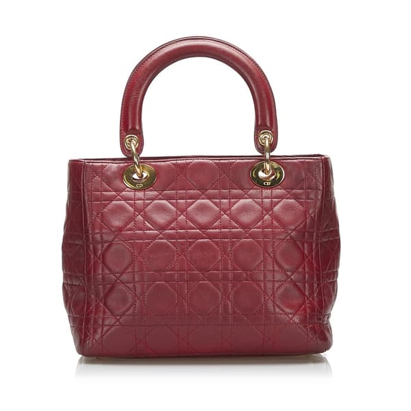 Pre-owned Dior Medium Lambskin Cannage Lady Dior Red