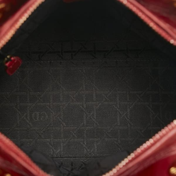 Pre-owned Dior Medium Lambskin Cannage Lady Dior Red