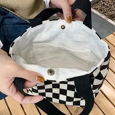 Rutig liten tote väska rutig eko knapp fack estetisk stil