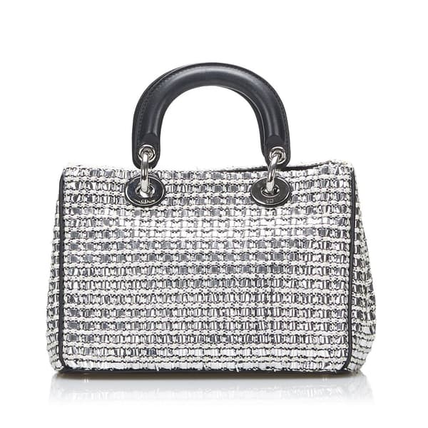 Pre-owned Dior Small Tweed Patch Diorissimo Tote Silver