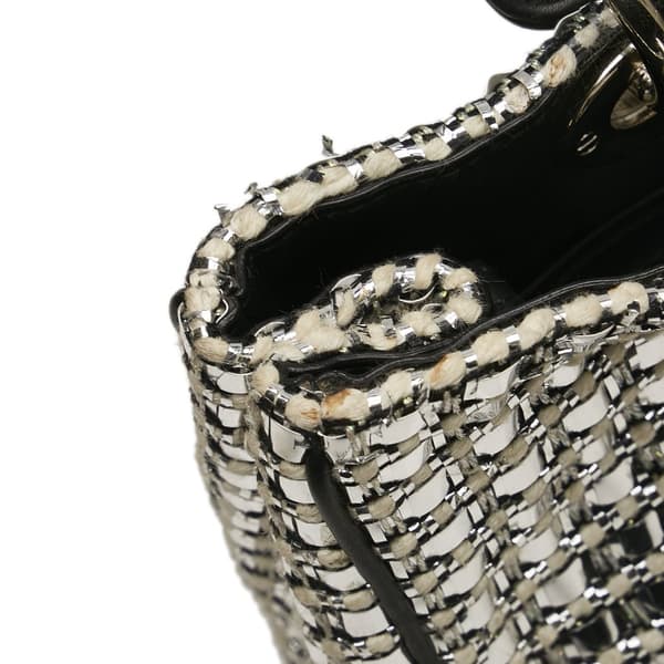 Pre-owned Dior Small Tweed Patch Diorissimo Tote Silver