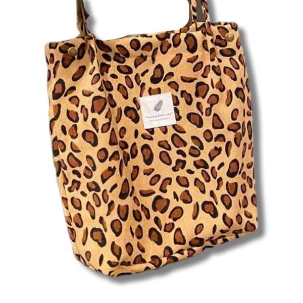 Lined Fabric bag tote bag with compartment washable eco-friendly leopard