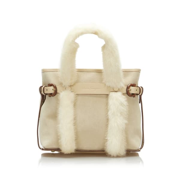 Pre-owned Ferragamo Suede and Mouton Trim Satchel Brown