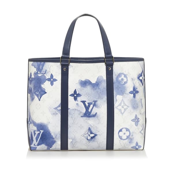 Pre-owned Louis Vuitton Monogram Watercolor Weekend Tote PM Blue