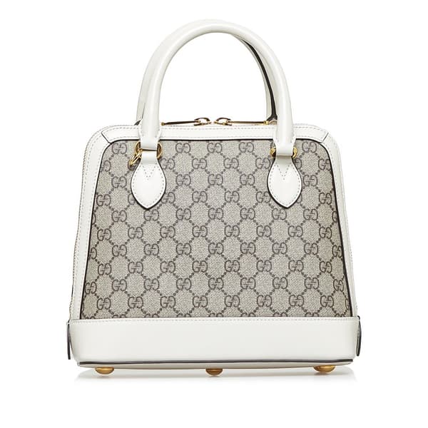 Pre-owned Gucci Small GG Supreme Horsebit 1955 Satchel Brown