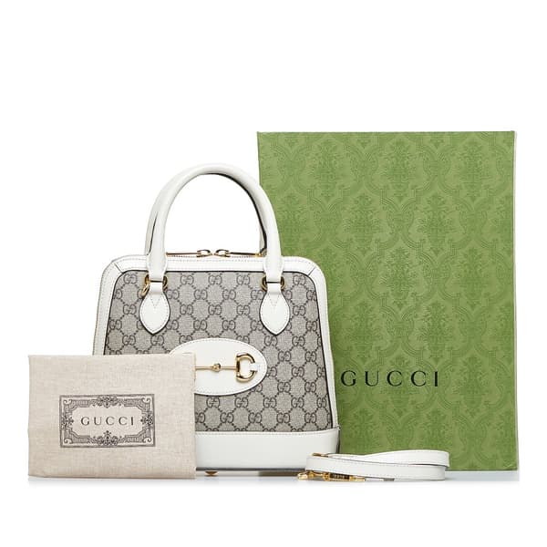 Pre-owned Gucci Small GG Supreme Horsebit 1955 Satchel Brown
