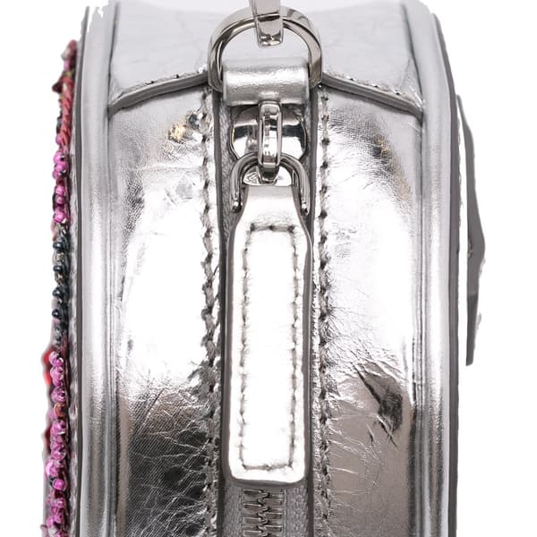 Pre-owned MCM Paticia Leopard Sparkle Satchel Silver