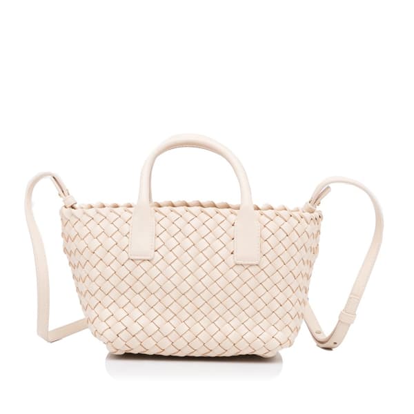 Pre-owned Bottega Veneta Mini Lambskin Intreccio Cabat Tote Pink