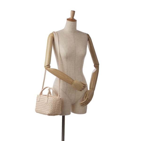 Pre-owned Bottega Veneta Mini Lambskin Intreccio Cabat Tote Pink