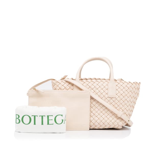 Pre-owned Bottega Veneta Mini Lambskin Intreccio Cabat Tote Pink