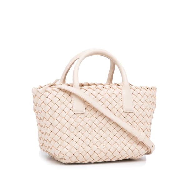 Pre-owned Bottega Veneta Mini Lambskin Intreccio Cabat Tote Pink