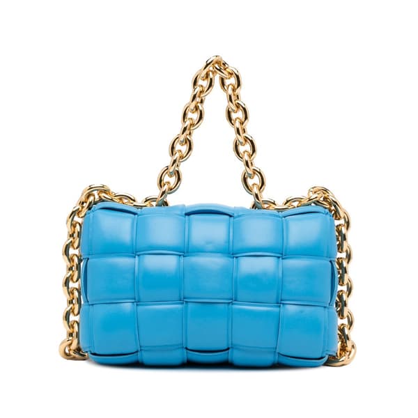 Pre-owned Bottega Veneta Nappa Intrecciato Padded Chain Cassette Satchel Blue
