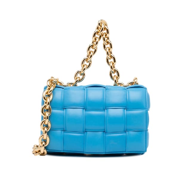 Pre-owned Bottega Veneta Nappa Intrecciato Padded Chain Cassette Satchel Blue
