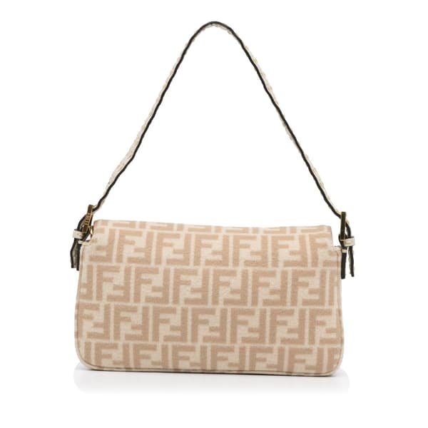 Pre-owned Fendi Zucca Wool Selleria Baguette Brown