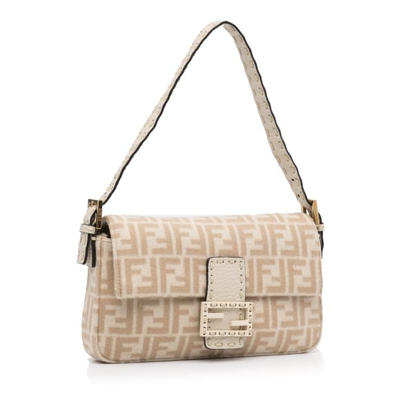 Pre-owned Fendi Zucca Wool Selleria Baguette Brown