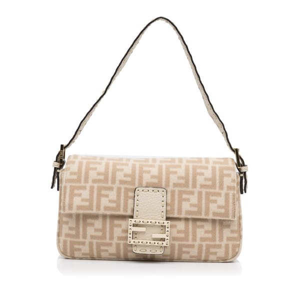 Pre-owned Fendi Zucca Wool Selleria Baguette Brown
