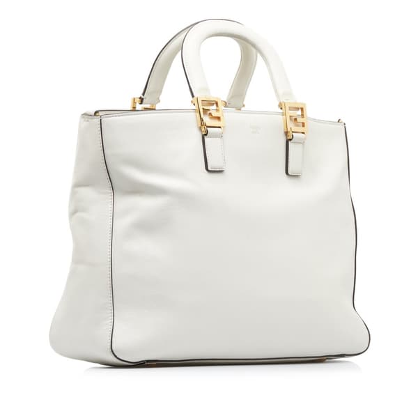 Pre-owned Fendi Medium Glacier FF Tote White