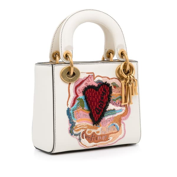Pre-owned Dior Niki De Saint Phalle Mini Calfskin Dioramour Lady Dior White