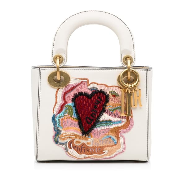Pre-owned Dior Niki De Saint Phalle Mini Calfskin Dioramour Lady Dior White