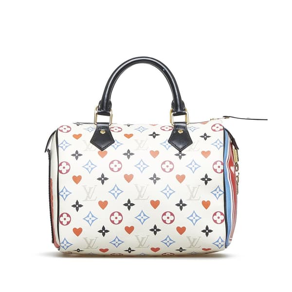 Pre-owned Louis Vuitton Monogram Game On Speedy Bandouliere 25 White