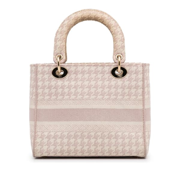 Pre-owned Dior Small Houndstooth Lady D-Lite Pink