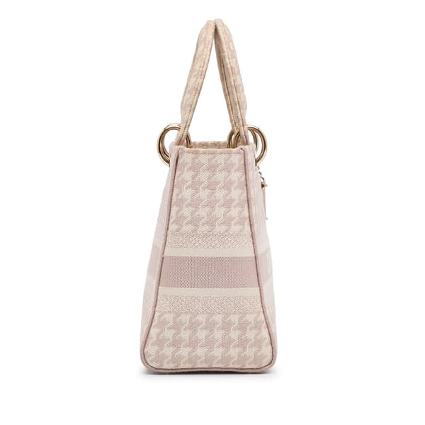Pre-owned Dior Small Houndstooth Lady D-Lite Pink