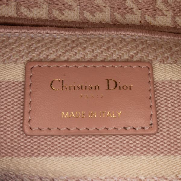 Pre-owned Dior Small Houndstooth Lady D-Lite Pink