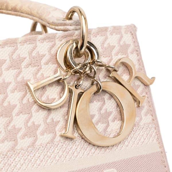 Pre-owned Dior Small Houndstooth Lady D-Lite Pink