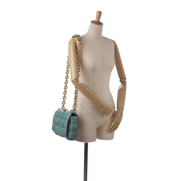 Pre-owned Bottega Veneta Nappa Intrecciato Padded Chain Cassette Satchel Blue