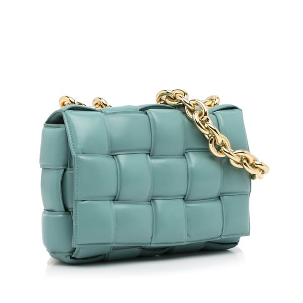 Pre-owned Bottega Veneta Nappa Intrecciato Padded Chain Cassette Satchel Blue