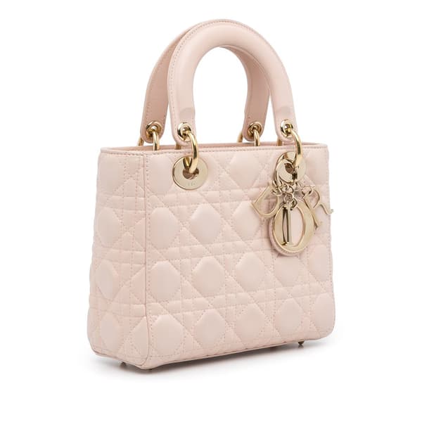 Pre-owned Dior Small Lambskin Cannage My ABCDior Lady Dior Pink