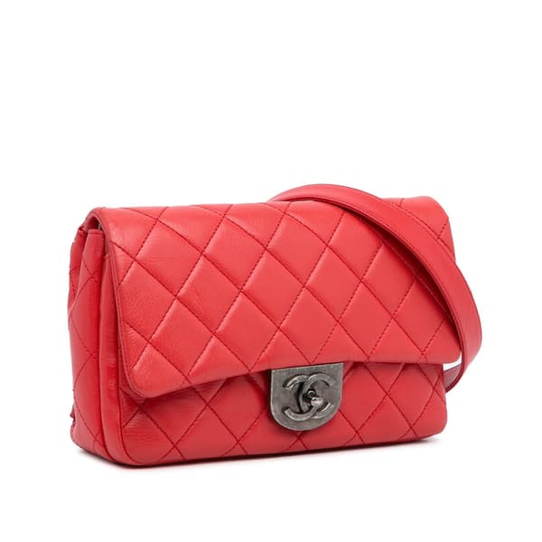 Pre-owned Chanel Small Quilted Goatskin Double Carry Waist Chain Flap Red