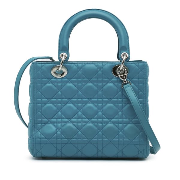 Pre-owned Dior Medium Lambskin Cannage Lady Dior Blue