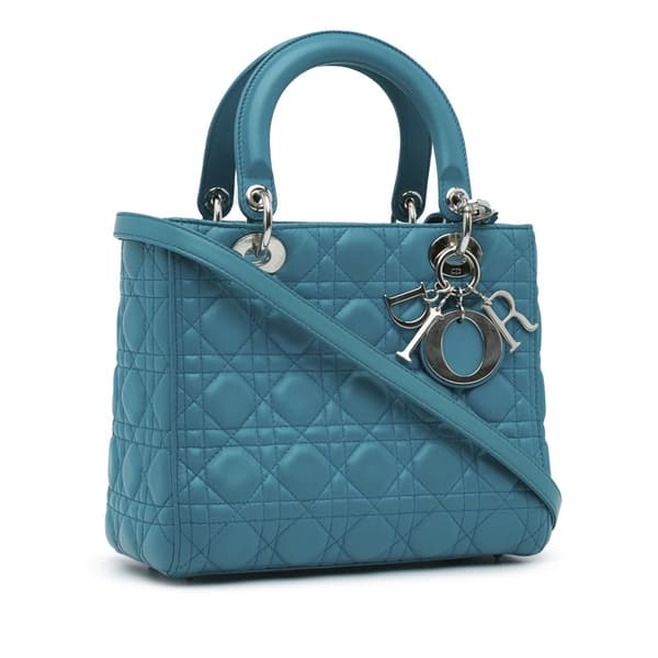 Pre-owned Dior Medium Lambskin Cannage Lady Dior Blue